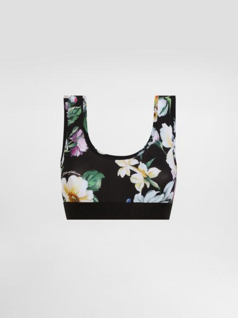 Activewear bra top in floral-print jersey