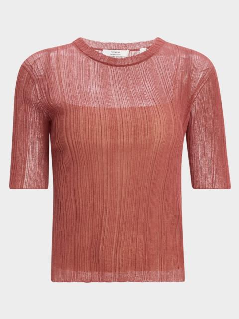 Double-Layered Ribbed Elbow-Sleeve Top