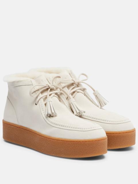 Shearling-trimmed suede ankle boots