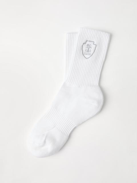 Techno cotton rib knit socks with embroidered logo