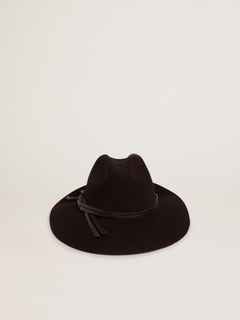 Black hat with woven leather strap