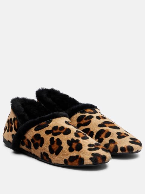 Shearling-lined calf hair slip-on shoes