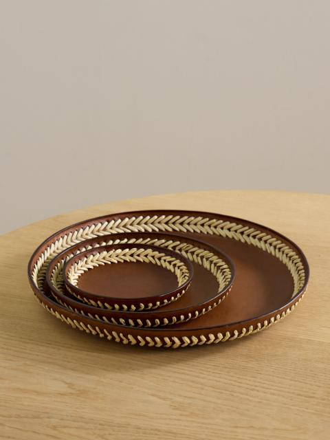 Set Of Three Whipstitched Leather Trays