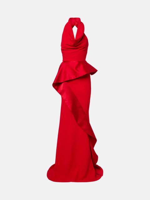Provocateur halterneck peplum satin gown