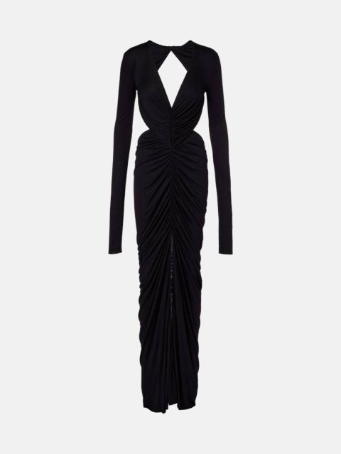 Poppy ruched open-back jersey gown