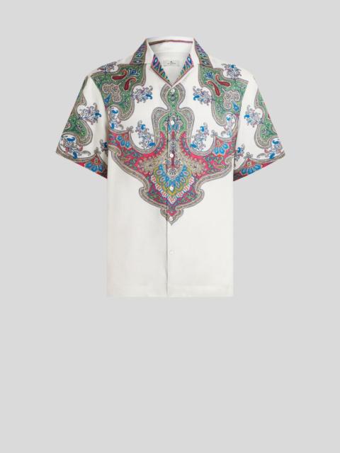 SILK BOWLING SHIRT WITH PLACED POCKET-SQUARE PAISLEY PRINT