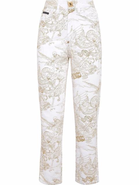 skeleton-print cropped jeans