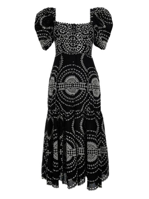 puff-sleeve embroidered dress