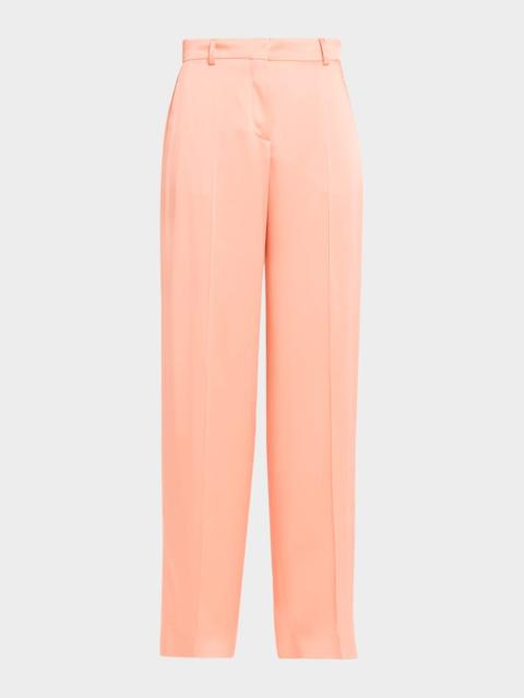 Dropped-Waist Satin Straight-Leg Trousers