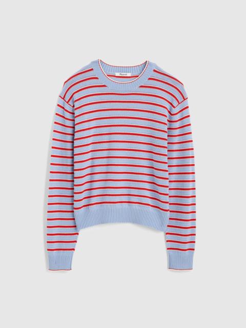 Striped Textured-Stitch Crewneck Sweater in 100% Cotton