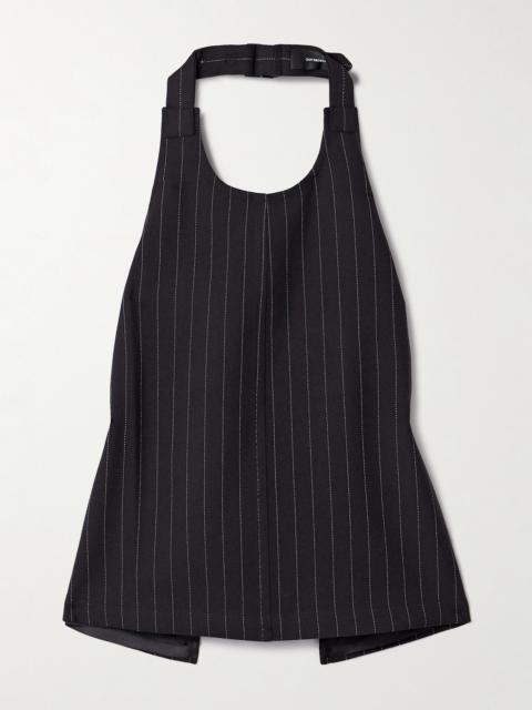 Open-back Pinstriped Wool-twill Halterneck Tank