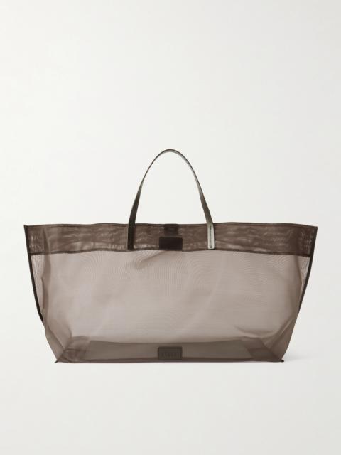 Christos Leather-trimmed Mesh Tote