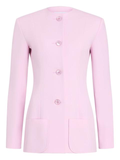button-fastening collarless jacket