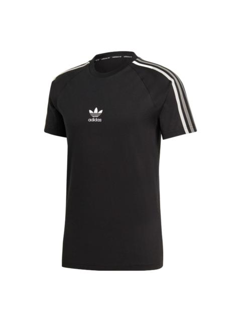 adidas originals Stripe Logo Micro Mark Round Neck Casual Short Sleeve Black GK1963