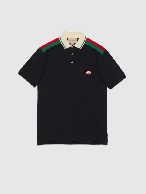 Cotton polo with Interlocking G
