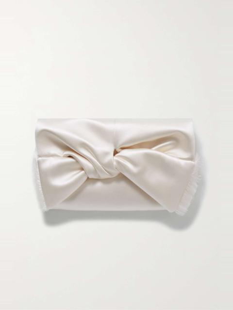Bow fringed satin clutch