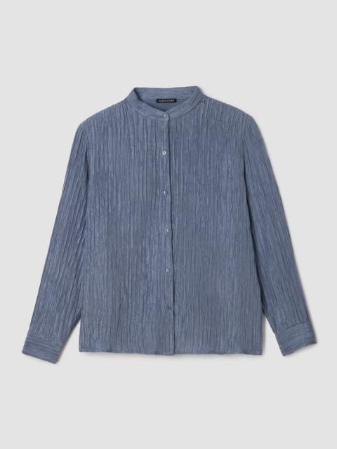 Textured Silk Jacquard Band Collar Shirt