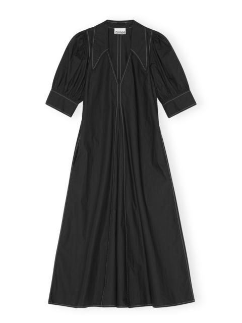 COTTON POPLIN V-NECK MIDI DRESS