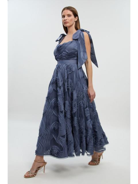 Textured Ruffle Woven Midi Prom Dress