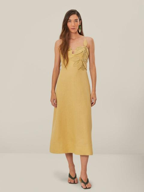 Sand 3D Flower Bodice Midi Dress