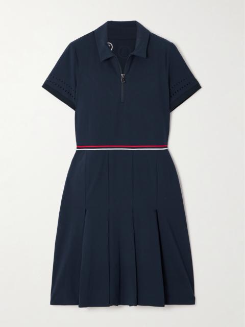 Pleated Laser-cut Striped Stretch-jersey Golf Dress