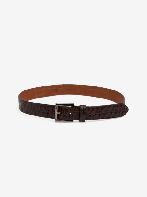 Croc Embosssed Italian Leather Belt in Brown