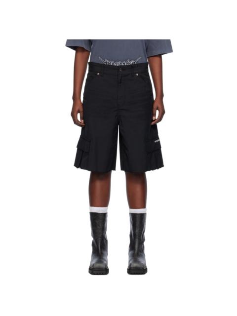 Black Cropped Cargo Shorts