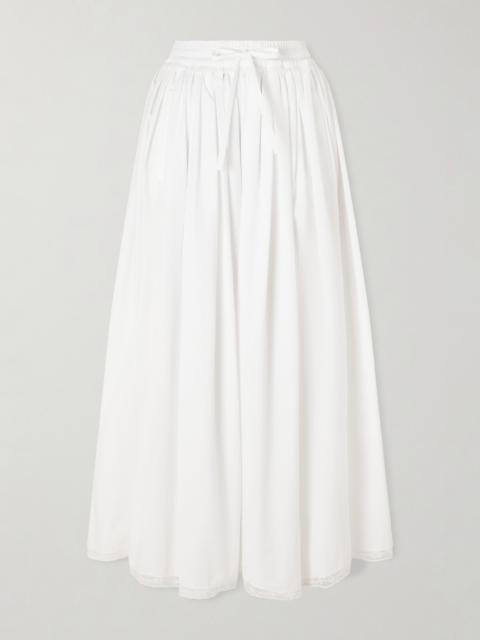 Pleated Cotton-blend Drawstring Maxi Skirt