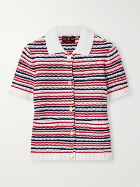 Striped jacquard-knit cotton-blend polo shirt Multi