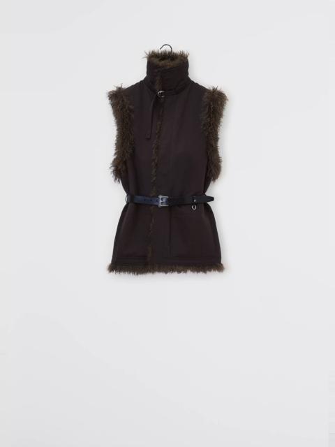 REVERSIBLE BELTED LONG SHEARLING GILET