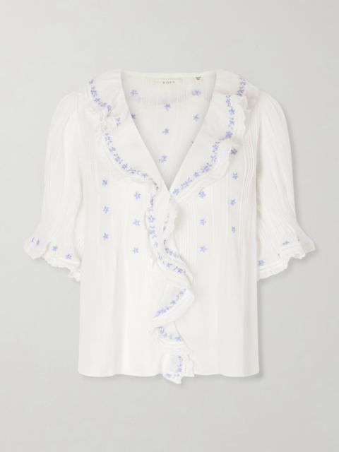 Hettie Lace-trimmed Embroidered Organic Cotton-voile Blouse