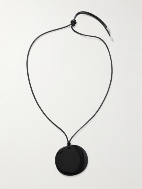 Large Full Moon Cord, Onyx And Silver Necklace