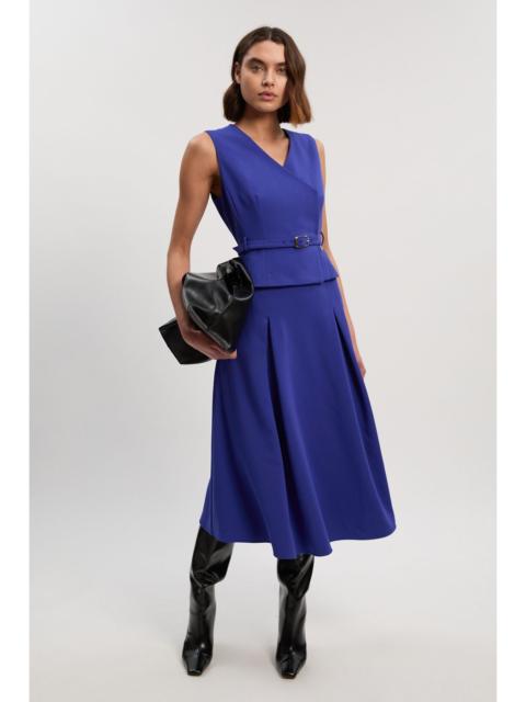 Petite Compact Essential Belted Tailored Full Midi Dress