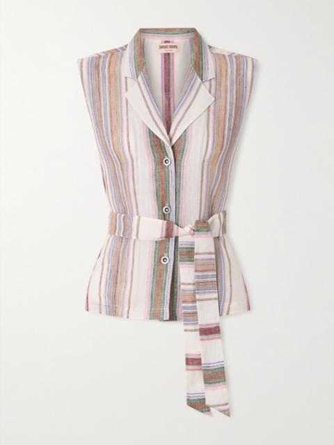 Denia Belted Striped Linen Vest