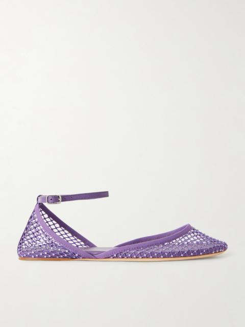 Minette Leather-trimmed Crystal-embellished Mesh Ballet Flats