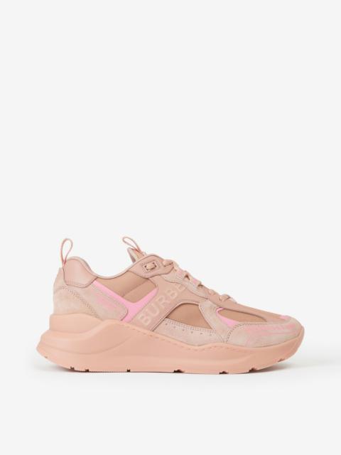 Logo Embossed Leather and Suede Sneakers