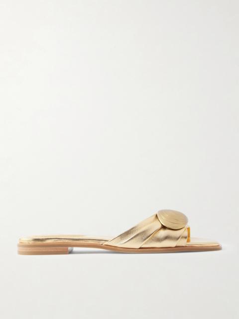 Gigi Embellished Metallic Leather Slides