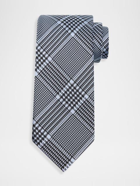 Men's Prince of Wales Grid Check Silk Tie