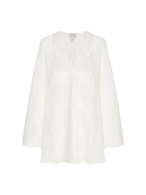 Embroidered Voile Mini Dress white