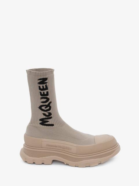 Mcqueen Graffiti Knit Tread Slick Boot in Beige