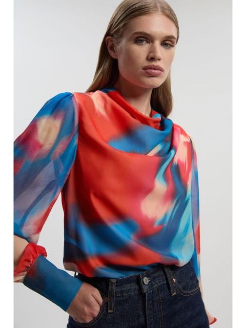 Georgette Draped Blur Print Woven Blouse