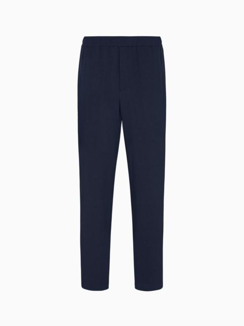 CUPRO AND VISCOSE FLAT-FRONT TROUSERS WITH A MICRO CHEVRON MOTIF