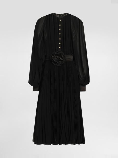 Calf-length babydoll dress with pleated skirt