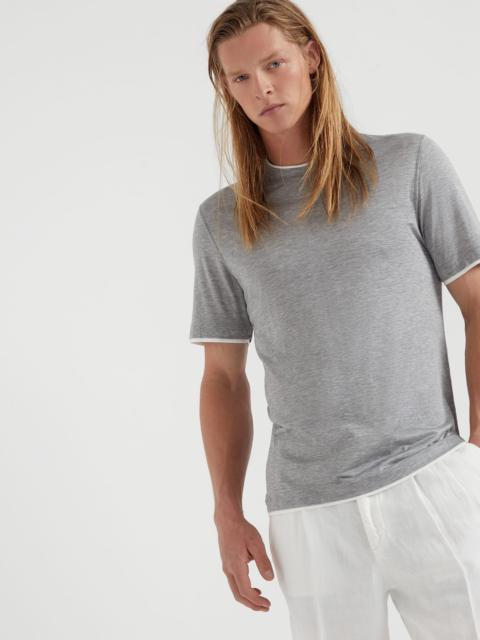 Silk and cotton jersey crew neck T-shirt with faux-layering