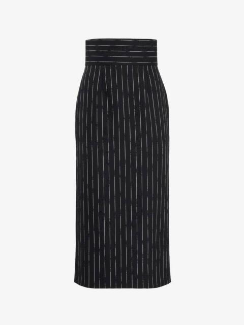 Women's Broken Pinstripe Pencil Skirt in Black/ivory