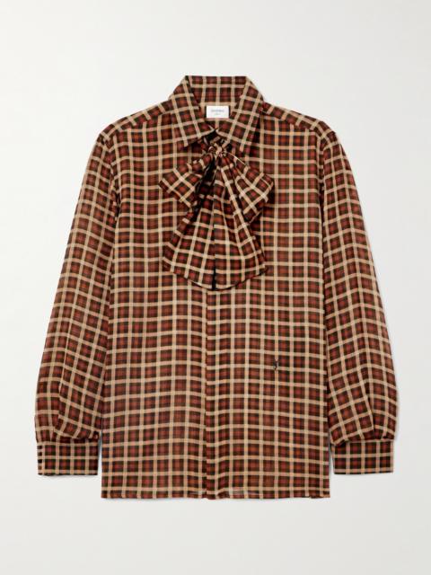 Pussy-bow Checked Wool Shirt