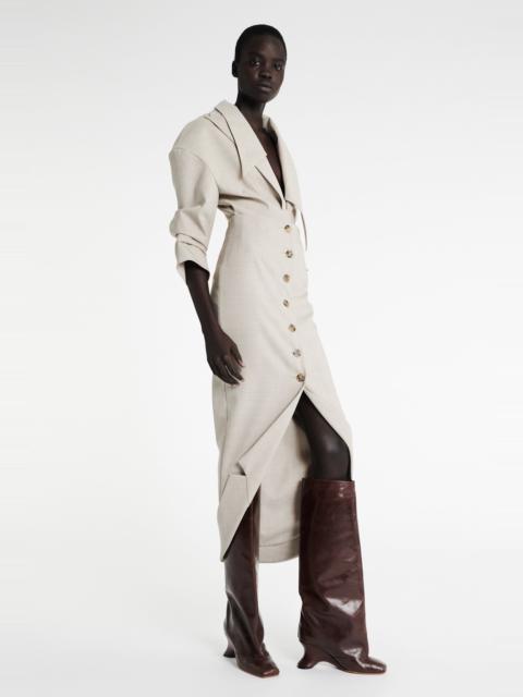 TAILORED SKIRT WITH JACKET COLLAR AT HEM BEIGE MELANGE