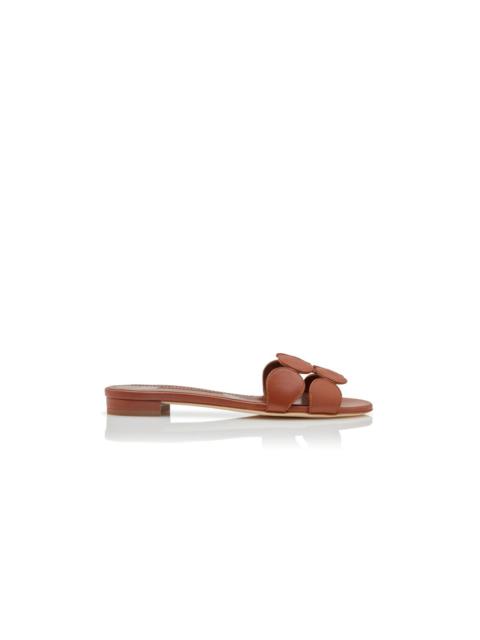 Brown Nappa Leather Flat Sandals