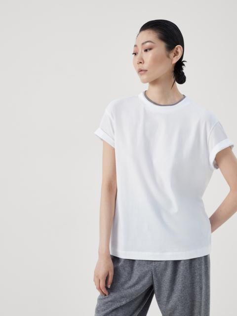 Stretch cotton jersey T-shirt with precious faux-layering