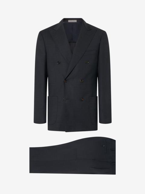 Blue micropatterned wool suit